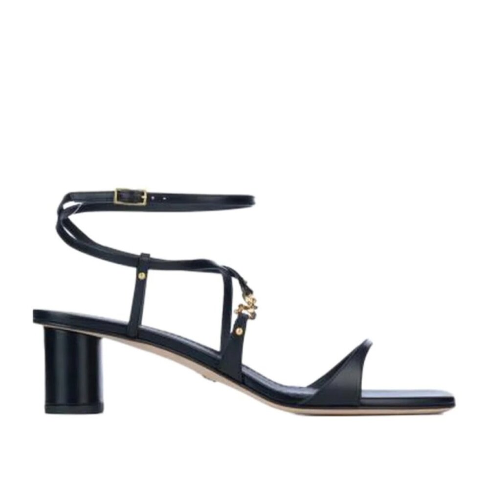 DIOR C'EST 50 CD Logo Leather Heeled Ankle Strap Sandals Shoes Heels Black